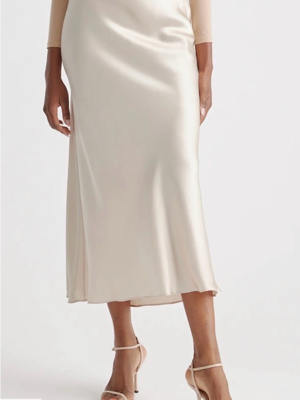 Quince Cream Satin Bias Midi Skirt